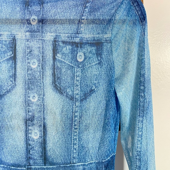 Stylish Blue sheer  denim accented Dress - Picture 6 of 7